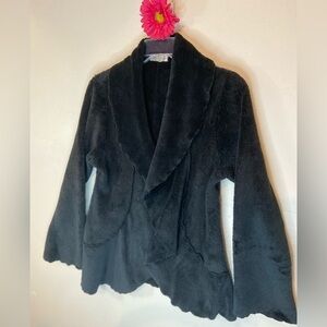 Vine Street~Open Waterfall Cardigan~Black~Soft Faux Sherpa~Long Sleeves~Size M